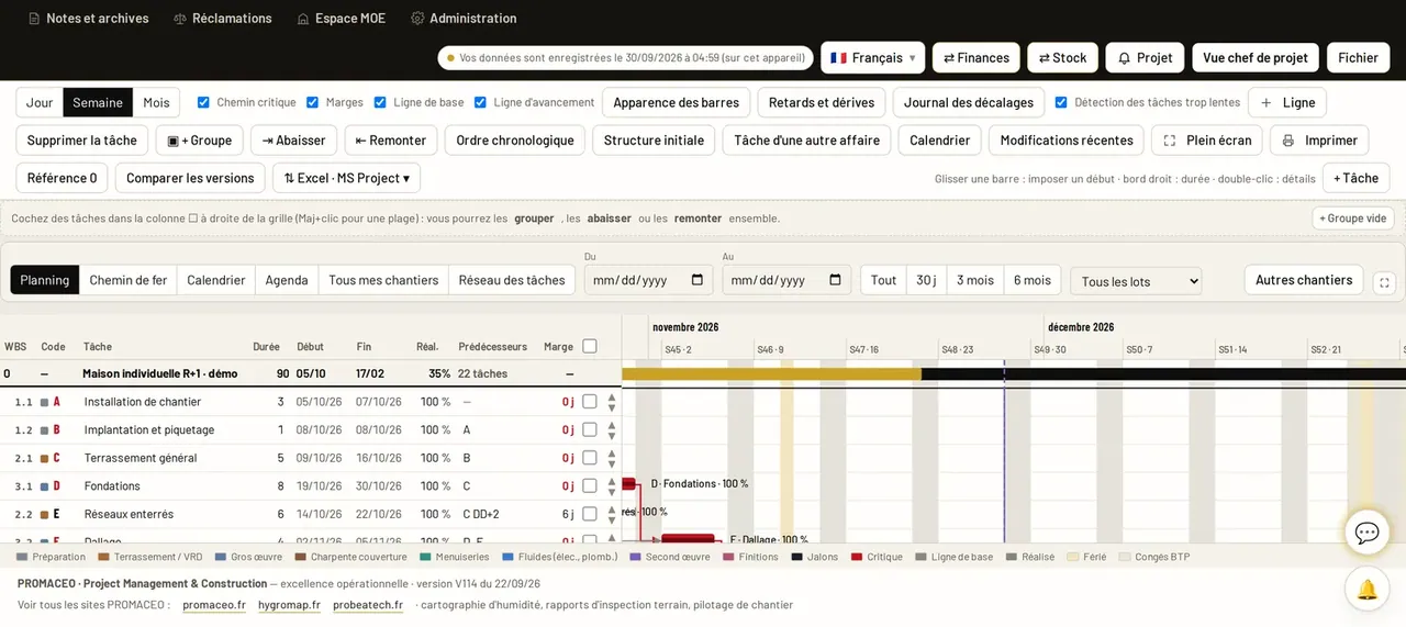 Le Gantt, pour communiquer — alimenté par le même modèle de projet