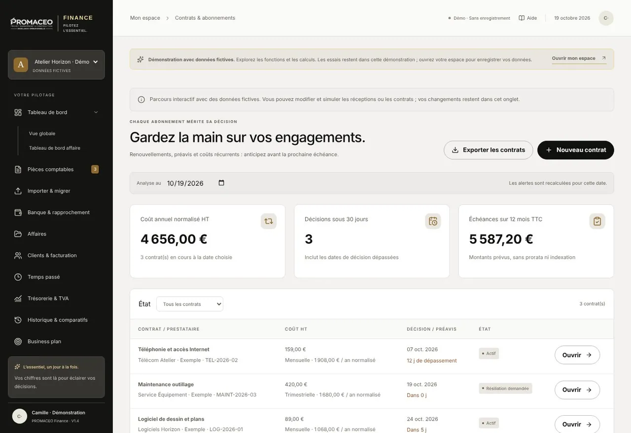 Contrats, échéances et engagements récurrents