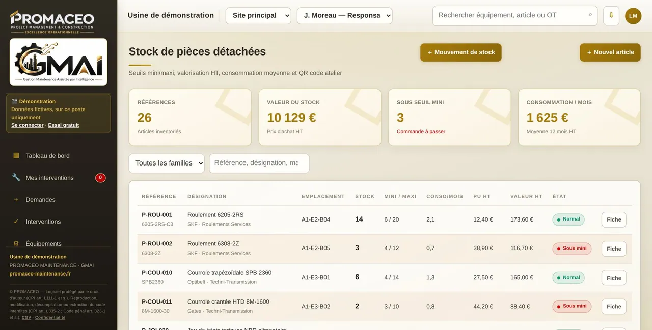 Une référence de pièce partagée entre plusieurs machines